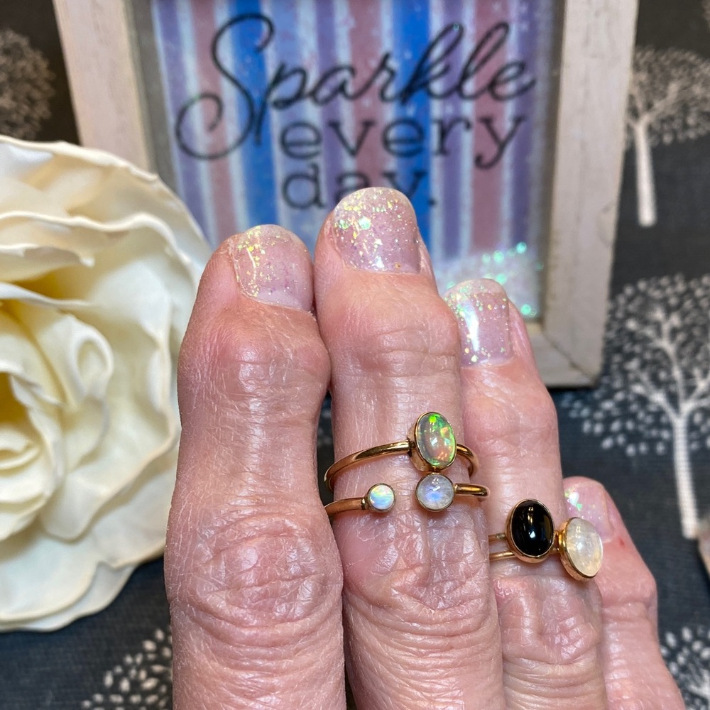 Gold Tone Ring Set of 4 with Gemstones - Picture 3 of 7